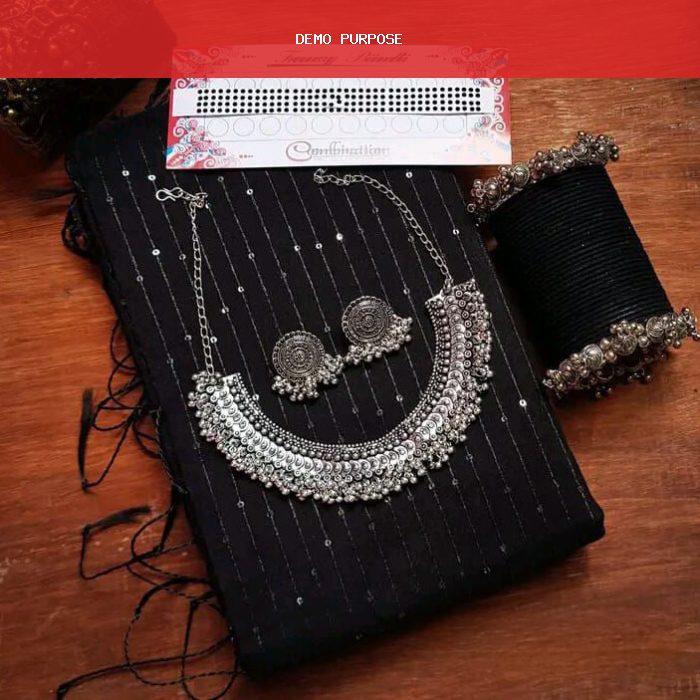 Black Colour Cumki Sharee Combo Set For Woman & Girls Shari