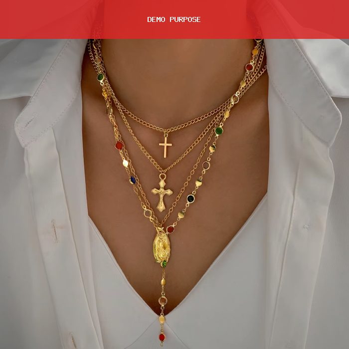 4Pcs/Set Cross Colorful Crystal Necklaces For Women Simple Gold Silver Color Y-Shaped Pendant Necklace Set New Christian Jewelry